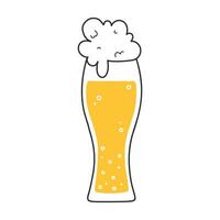 Glass with beer in doodle style. Vector illustration. Golden wheat beer.