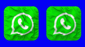 WhatsApp Flagge Symbol im Knappe gestalten isoliert mit einfach und stoßen Textur, 3d Wiedergabe, Grün Bildschirm, Alpha matt video