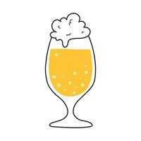 Glass with beer in doodle style. Vector illustration. Golden wheat beer.
