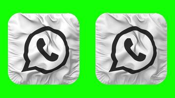 WhatsApp drapeau icône dans écuyer forme isolé avec plaine et bosse texture, 3d le rendu, vert filtrer, alpha mat video