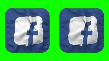 Facebook, fb drapeau icône dans écuyer forme isolé avec plaine et bosse texture, 3d le rendu, vert filtrer, alpha mat video