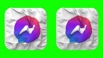 messaggero bandiera icona nel scudiero forma isolato con pianura e urto struttura, 3d rendering, verde schermo, alfa Opaco video