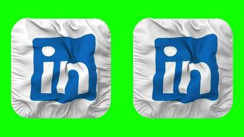 linkedin bandeira ícone dentro escudeiro forma isolado com avião e colisão textura, 3d Renderização, verde tela, alfa fosco video