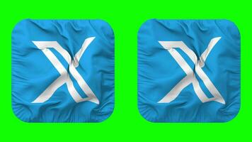 Twitter x logotipo bandeira ícone dentro escudeiro forma isolado com avião e colisão textura, 3d Renderização, verde tela, alfa fosco video