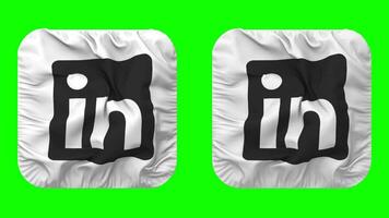 linkedin drapeau icône dans écuyer forme isolé avec plaine et bosse texture, 3d le rendu, vert filtrer, alpha mat video