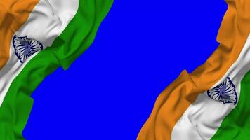 India bandera ondulación en lados, aislado con bache textura, 3d representación, verde pantalla, alfa mate video