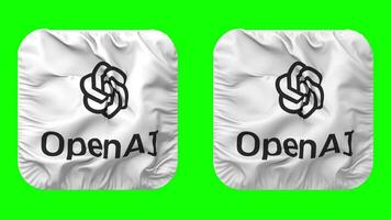 chatgpt abierto bandera icono en escudero forma aislado con llanura y bache textura, 3d representación, verde pantalla, alfa mate video