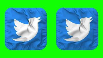 Twitter Flagge Symbol im Knappe gestalten isoliert mit einfach und stoßen Textur, 3d Wiedergabe, Grün Bildschirm, Alpha matt video