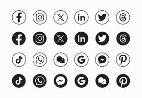 conjunto de social medios de comunicación icono en blanco antecedentes. conjunto de social medios de comunicación icono en redondo antecedentes vector