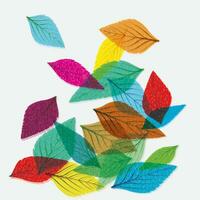 Colorful leaves falling overlap transparent with riso print effect vector illustration on white background.