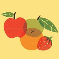 Mixed fruits overlap transparent with riso print effect vector illustration.