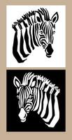 Set Zebra isolated on white and black backgrounds. Vector grunge illustration design template.