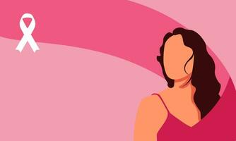pecho cáncer conciencia mes con hermosa mujer ilustración en rosado antecedentes. para póster, bandera, tarjeta. vector ilustración