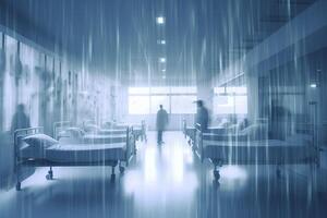 Blurred Hospital Emergency Room, Abstract Medical Background. AI Generative photo