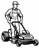 man mowing lawn vector