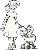 mom and child coloring page vector