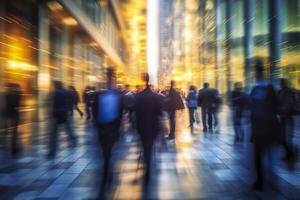 Blurred business people walking in the city scape , AI Generative photo