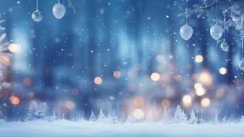 Merry Christmas winter blurred background with beautiful lighing bokeh and copy space. photo