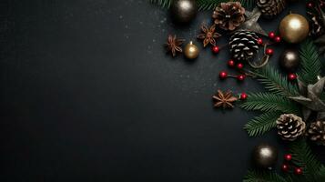 Top view of minimal christmas background with copy space. AI Generated photo