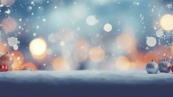 alegre Navidad invierno borroso antecedentes con hermosa iluminación bokeh y Copiar espacio. ai generado foto