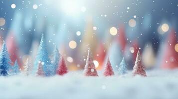 Merry Christmas winter blurred background with beautiful lighing bokeh and copy space. AI Generated photo