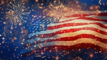 American flag background with fireworks. Independence day. 4th of July. AI Generated photo