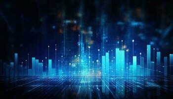 Business candle stick graph chart of stock market investment trading on blue background. Bullish point, up trend of graph. Economy design. AI Generated photo