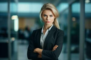Close up of a professional business woman portrait on blur background. Business manager concept. AI Generated photo