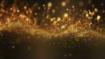 Abstract luxury gold background with gold particles. glitter vintage lights background. Christmas Golden light shine particles bokeh on dark background. Gold foil texture. Holiday.  AI Generative photo