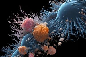 Microscopic scale mold, bacteria, Virus, cell in multiple color abstract concept, . photo