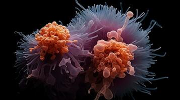 microscópico escala moho, bacterias, virus, célula en múltiple color resumen concepto, ai generado. foto