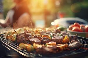 BBQ food party summer grilling meat in the afternoon of weekend happy party. AI Generative photo