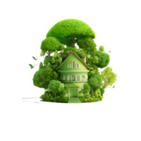 un hermosa verde casa y árbol dibujos animados imagen png
