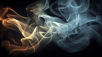 The close up view reveals the mesmerizing patterns and textures within the smoke, The ethereal quality of the smoke against the dark background. AI Generative photo