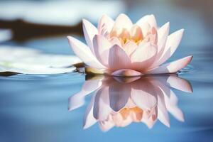 A floating lotus flower on the calm surface of a pond symbolizes the potential for transformation and spiritual growth through the practice of meditation and mindfulness. AI Generative photo