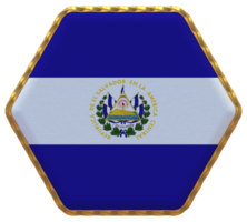 El Salvador Flag in Hexagon Shape with Gold Border, Bump Texture, 3D Rendering png