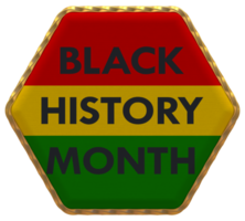 Black History Month Flag in Hexagon Shape with Gold Border, Bump Texture, 3D Rendering png