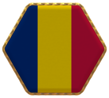 Chad Flag in Hexagon Shape with Gold Border, Bump Texture, 3D Rendering png