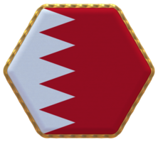 Bahrain Flag in Hexagon Shape with Gold Border, Bump Texture, 3D Rendering png