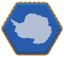 Antártida bandera en hexágono forma con oro borde, bache textura, 3d representación png