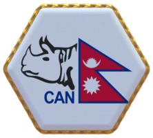 Cricket Association of Nepal, CAN Flag in Hexagon Shape with Gold Border, Bump Texture, 3D Rendering png