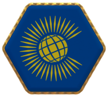 Commonwealth of Nations Flag in Hexagon Shape with Gold Border, Bump Texture, 3D Rendering png