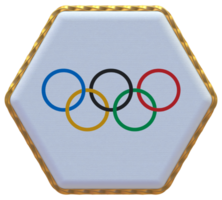 olympisch spellen, Olympische Spelen vlag in zeshoek vorm met goud grens, buil textuur, 3d renderen png