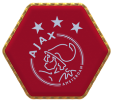 amsterdamsche fotboll klubb ajax, afc ajax, ajax amsterdam fotboll klubb flagga i sexhörning form med guld gräns, stöta textur, 3d tolkning png