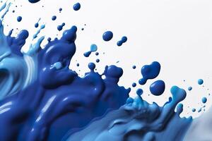 Close up of blue paint shapes on white background with copy space. AI Generative photo