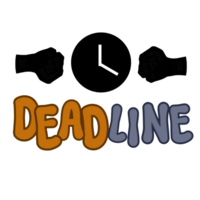 deadline tekst met twee vuist buil tussen klok silhouet illustratie, vuist buil silhouet, klok silhouet, dagelijks digitaal ontwerper sticker element clip art Aan transparant achtergrond png