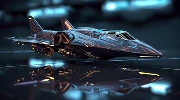 The Neon Nightmare. A Stealth Fighter Jet with a Bright and Deadly Weaponry.  AI Generative photo