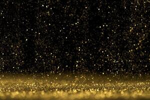 cascadas dorado Brillantina burbujas de chispas champán partículas estrellas negro antecedentes. Pro jpg foto
