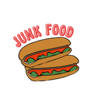 Junk food Text with colorful hotdog illustration , junk foodillustration, daily planner sticker junk food text with hot dog, Digital planner sticker element, hotdog illustration on transparent png