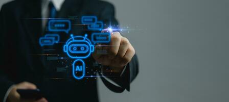 Chatbot conversation Ai Artificial Intelligence technology online customer service.Digital chatbot, robot application, OpenAI generate. Futuristic technology.Virtual assistant on internet. photo